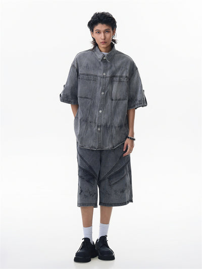 Conjunto de Camisa y Shorts Denim Retro Desgastado para Verano - Image 23