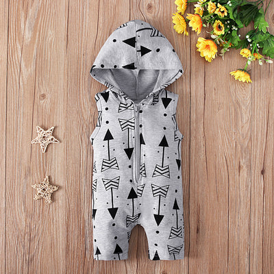 Enterizo Infantil Verano con Capucha, Estampado de Flechas Gris y Blanco - Image 5