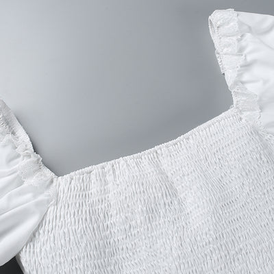 Vestido Blanco con Panel de Encaje y Cintura Anudada - Image 8