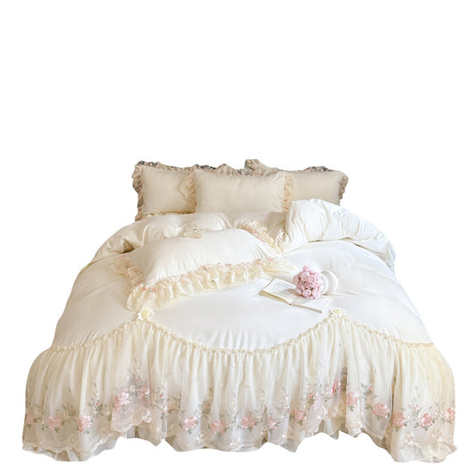 Juego de Cama Cuatro Piezas con Encaje Bordado en Algodón Chiffon - Image 5