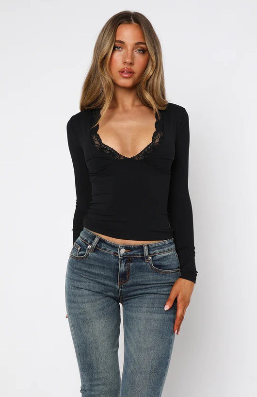 Blusa Ajustada de Manga Larga con Encaje Floral - Image 5