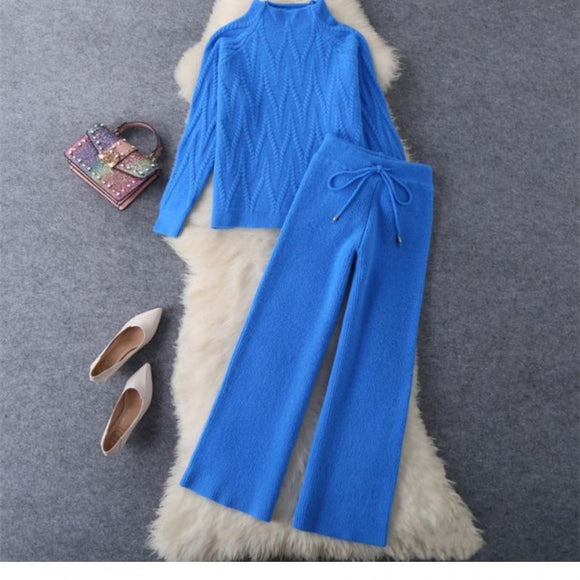 Conjunto de Dos Piezas: Suéter Tejido Elegante y Pantalón Ancho