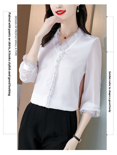 Blusa Elegante de Chifón Liso con Manga Larga para Mujer - Image 13