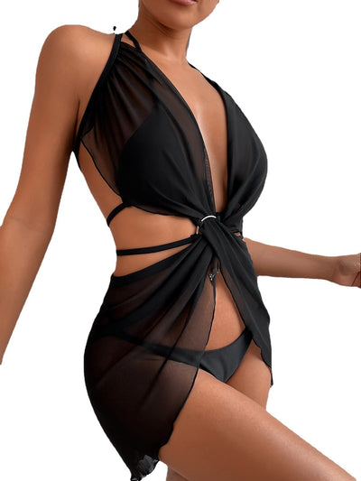 Bikini de Tres Piezas Mesh Negro para Mujer - Image 9