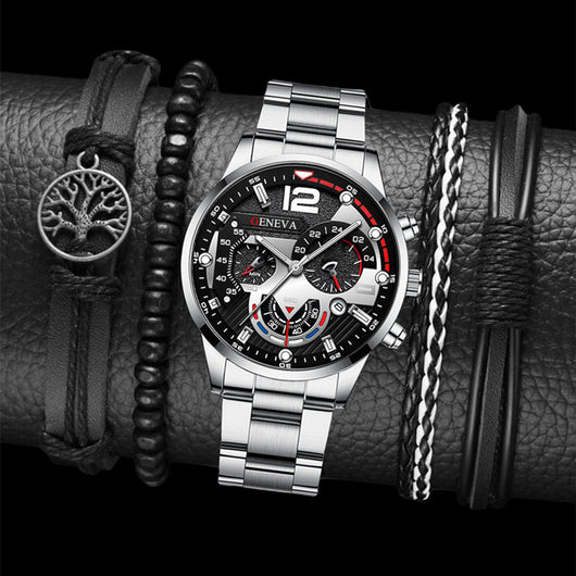 Set de 2 Relojes de Acero para Hombre con Pulsera - Diseño Ejecutivo Tres Ojos - Image 5