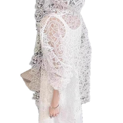 Blusa de Encaje Blanco Romántica con Protección Solar para Mujer - Image 5