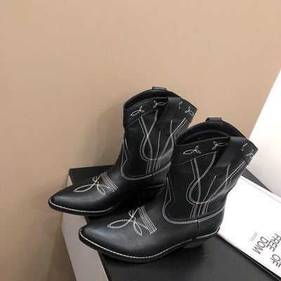 Botas Knight Retro con Tacón Grueso y Bordado Decorativo - Image 3