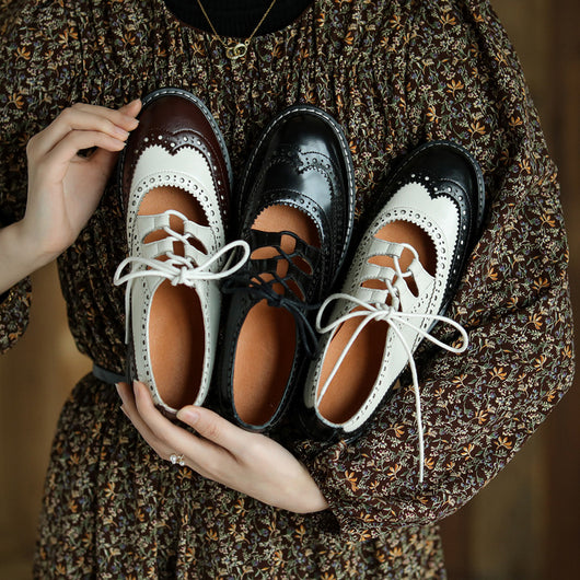 Mocasines Retro Franceses para Mujer con Cordones y Cuero Charolado Tallado - Image 6
