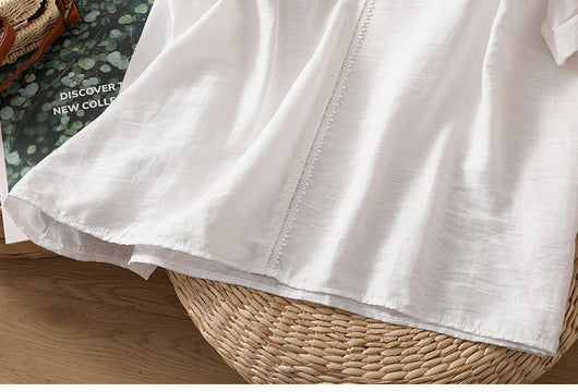 Blusa Suelta de Algodón y Lino con Escote V y Manga Corta para Mujer - Image 44