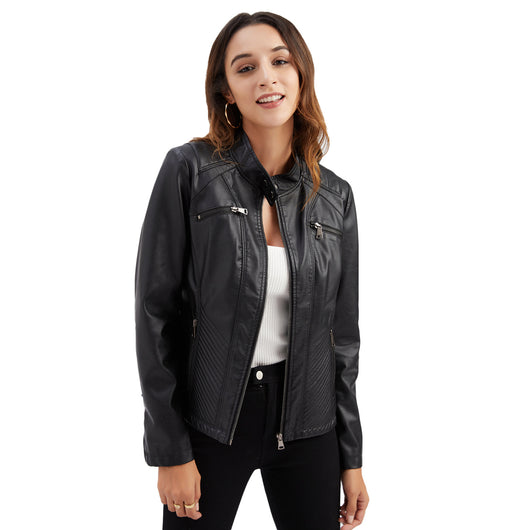 Chaqueta de Cuero para Mujer con Cuello Alzado - Estilo Casual - Image 19