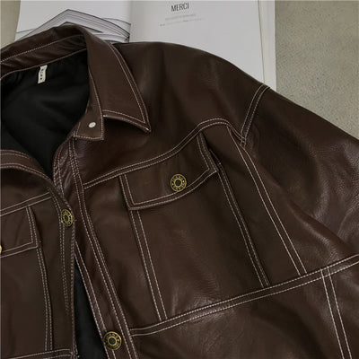 Chaqueta de Cuero PU para Motocicleta Mujer con Bolsillos Grandes y Costuras Topstitched - Image 30