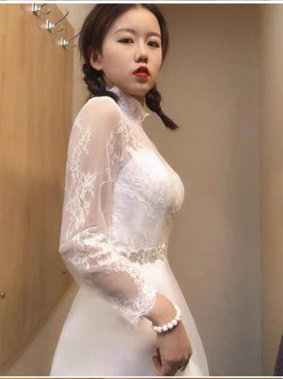 Vestido de Novia Satinado con Mangas Largas - Traje de Gala Elegante - Image 11