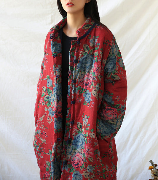 Abrigo Retro Floral de Algodón y Lino para Mujer - Estilo Vintage - Image 2