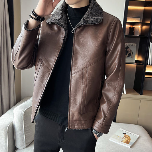 Chaqueta de Cuero Acolchada Plus Size Estilo Hong Kong para Hombre