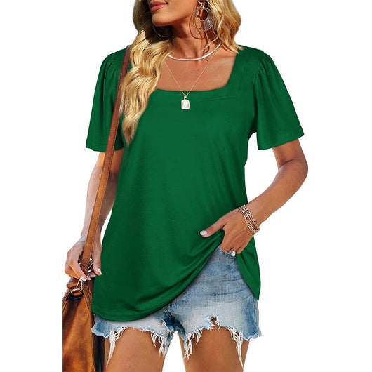 Camiseta de Cuello Cuadrado con Rayas Fruncidas para Mujer - Image 33