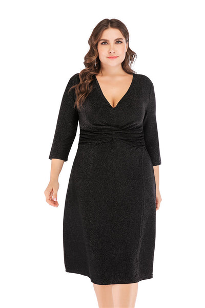 Vestido de Fiesta Midi en Seda Brillante con Escote V y Cintura Alta - Tallas Grandes - Image 16