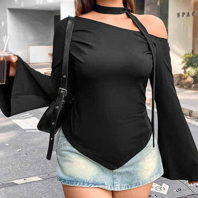 Blusa Asimétrica Ajustada de Manga Larga con Hombro Descubierto - Image 12