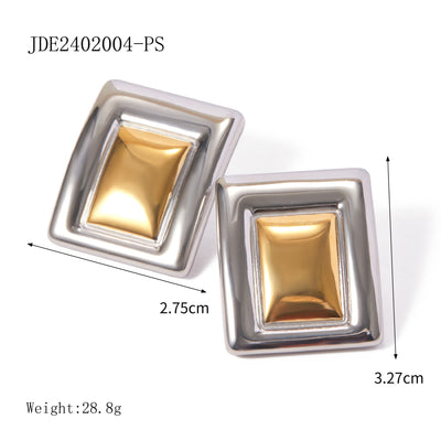 Aretes Rectangulares en Oro 18K con Acero Inoxidable - Diseño Europeo Moderno - Image 7