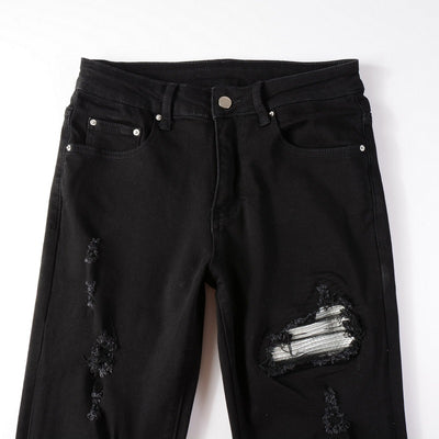 Jeans Slim Fit Rotos con Parches Plateados para Hombre - Image 12