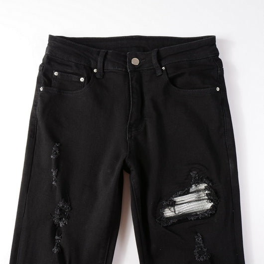 Jeans Slim Fit Rotos con Parches Plateados para Hombre - Image 12