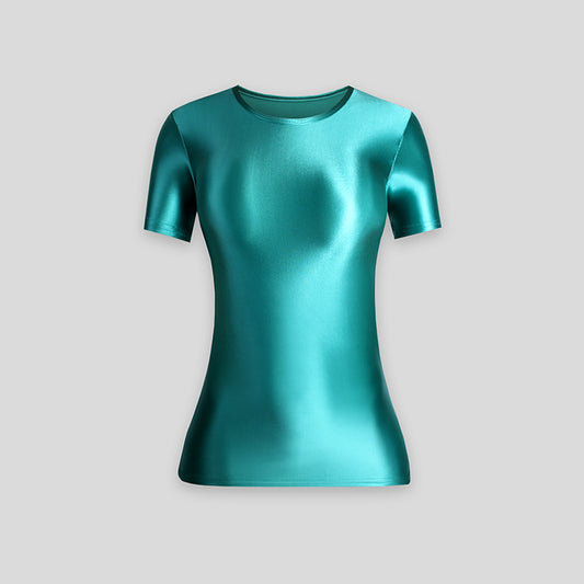 Playera Ajustada de Manga Corta en Spandex para Mujer