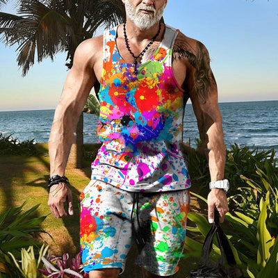 Conjunto Hip Hop Urbano: Camiseta sin Mangas Estampada + Shorts Coloridos - Image 2
