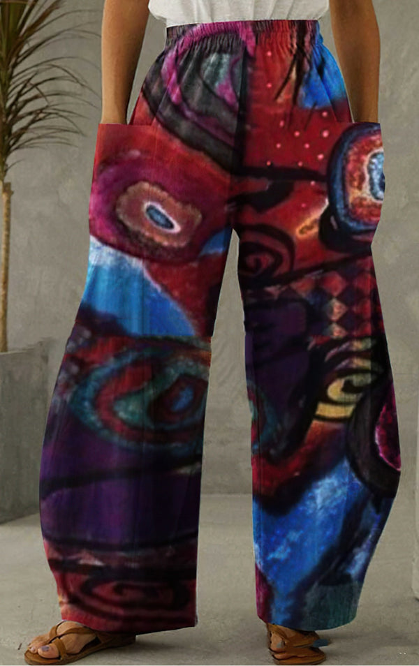 Pantalones Anchos de Algodón y Lino para Mujer