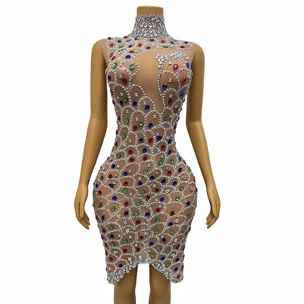 Vestido de Fiesta Largo con Encaje y Cristales Brillantes para Mujer
