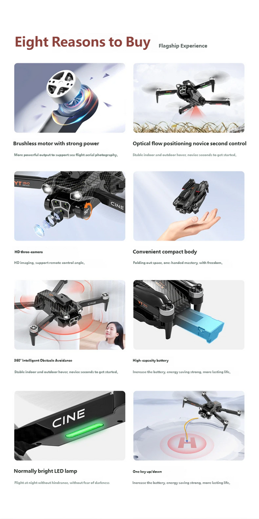 Dron YT150 con Triple Cámara, Esquiva Obstáculos y Motor sin Escobillas - Image 6