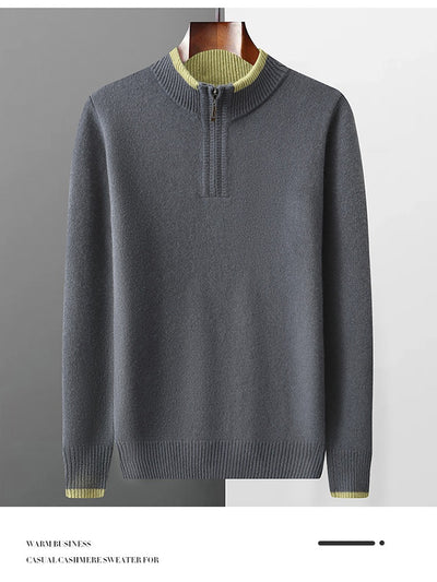 Suéter de Lana Gruesa para Hombre con Cuello Mock Neck Bicolor - Image 21