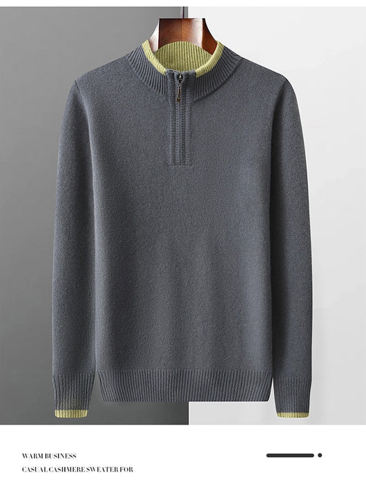 Suéter de Lana Gruesa para Hombre con Cuello Mock Neck Bicolor - Image 21
