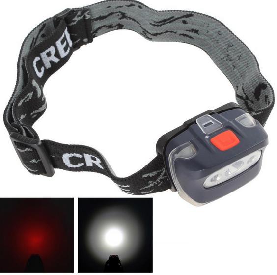Linterna Frontal LED 3W con 3 Luces XPG y 2 Focos Rojos
