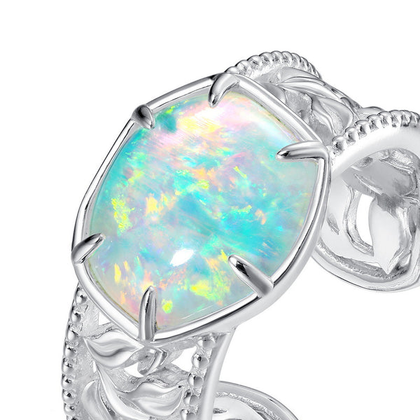 Anillo de Plata S925 con Ópalo Geométrico Minimalista