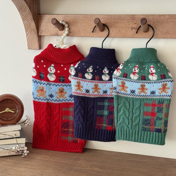 Suéter Navideño para Mascotas - Diseño Muñeco de Nieve y Jengibre