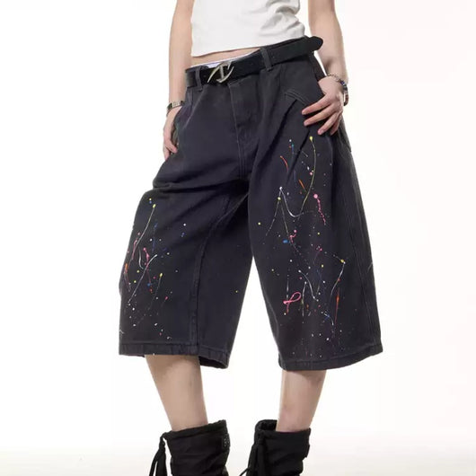 Shorts Denim Infantil Estilo Graffiti Paint-Splashing Verano Niño y Niña - Image 11