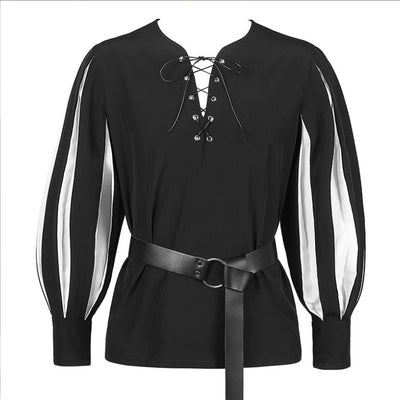 Blusa Retro con Cuello de Encaje y Cierre de Cordones para Mujer - Image 24