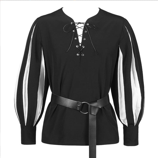 Blusa Retro con Cuello de Encaje y Cierre de Cordones para Mujer - Image 24
