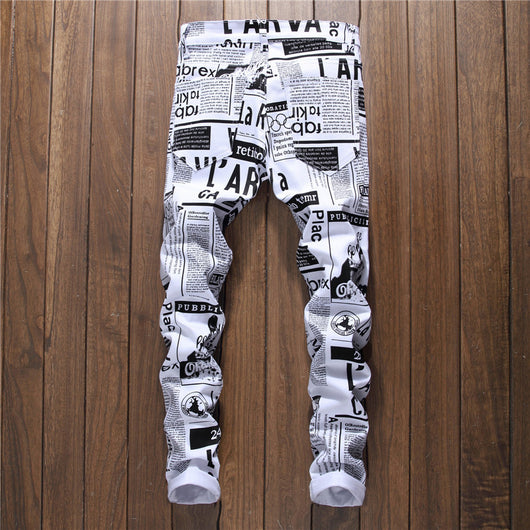 Jeans Blancos Ajustados con Letras Estampadas para Hombre - Image 8