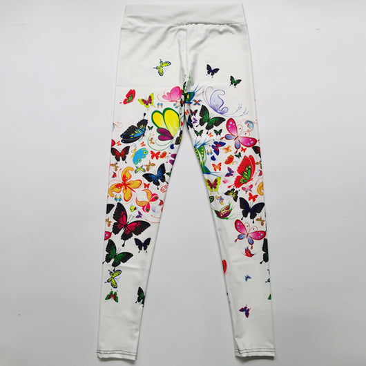 Leggings Yoga Cintura Alta con Estampado Floral Mariposa - Pantalones Slim Ajustados - Image 2