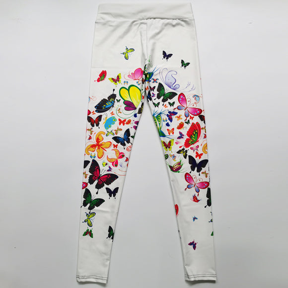Leggings Yoga Cintura Alta con Estampado Floral Mariposa - Pantalones Slim Ajustados