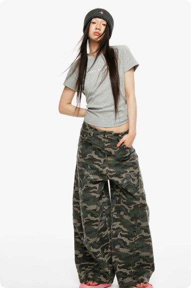 Jeans Camouflage Retro Americano para Mujer con Diamantes Termofijados - Image 3