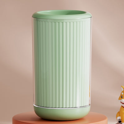 Light blue pet foot washing cup with a white paw print design, ribbed texture, and smooth base. - Image 14