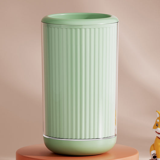 Light blue pet foot washing cup with a white paw print design, ribbed texture, and smooth base. - Image 14