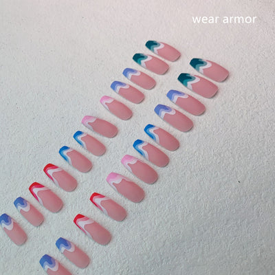 Uñas Postizas Largas Bailarina Onda Multicolor con Efecto Frosted - Image 8
