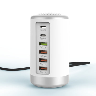 Adaptador Cilíndrico 6 Puertos 65W con Carga Rápida de Alta Potencia