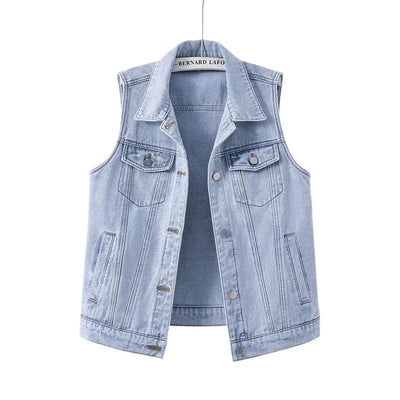 Colete Jeans Feminino Solto Sem Mangas - Estilo Casual e Versátil