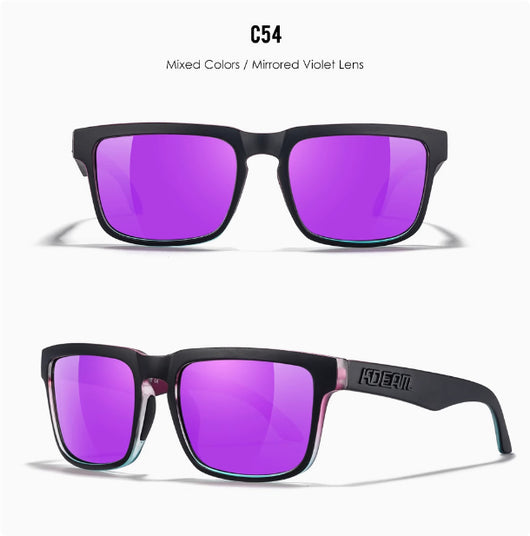 Men's and women's dazzling blue and black striped polarized sunglasses with gray lenses and a black case. - Image 45