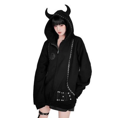 Capucha Punk con Cuernos de Demonio y Remaches Artesanales - Image 13