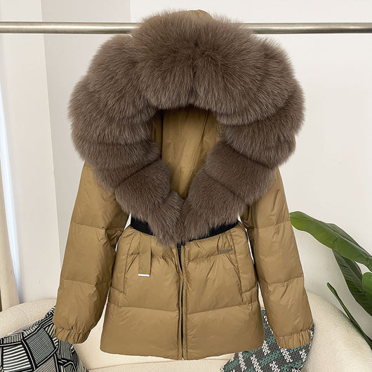 Abrigo de Plumas de Pato Blanco con Cuello de Pelaje de Zorro Oversized - Image 11