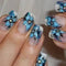 Set de 24 Uñas Postizas con Diseños de Mariposas, Flores y Estampado Vaca con Cristales
